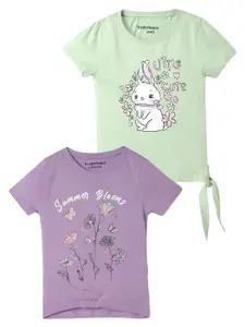 UrbanMark Girls Pack of 2 Graphic Printed Cotton T-shirt