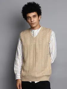 V-Mart Cable Knit Self Design Sweater Vest