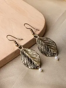 XPNSV Gold-Plated Leaf Shaped Drop Earrings
