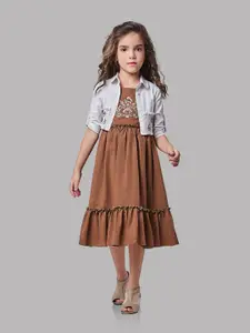 Peppermint Girls Embroidered Round Neck Cotton Fit & Flare Dress