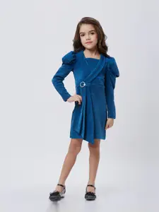 Peppermint Girls Puff Sleeves Tie-Up Detailed A-Line Dress