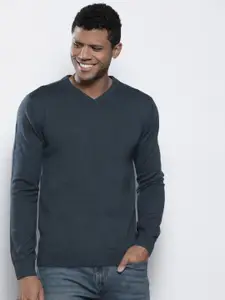 Petrol Solid V-Neck Pullover