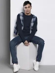 Petrol Round Neck Self-Designed Pullover