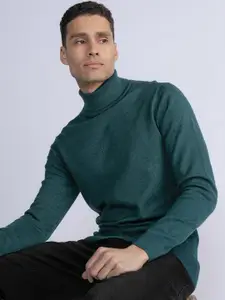Petrol Turtle Neck Ribbed Detail Pullover