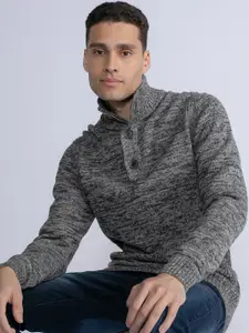 Petrol Cable Knit Mock Collar Pure Cotton Pullover