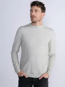 Petrol Self Design Striped Pullover