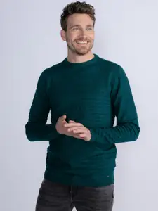 Petrol Self Design Striped Pullover