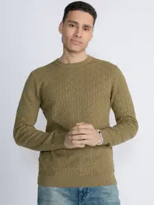 Petrol Geometric Self Design Pure Cotton Pullover