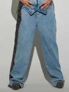 FREAKINS Women Double Jean Straight Fit High-Rise Pure Cotton Jeans