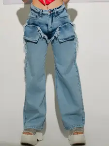 FREAKINS Women Straight Fit High-Rise Clean Look Pure Ctoon Jeans