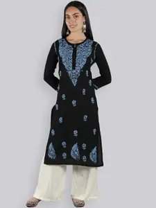 Seva Chikan Ethnic Motifs Embroidered Chikankari Cotton Straight Kurta