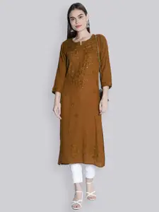 Seva Chikan Ethnic Motifs Lucknowi Chikankari Embroidered Regular Kurta