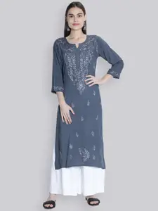 Seva Chikan Ethnic Motifs Embroidered Lucknowi Chikankari Straight Kurta