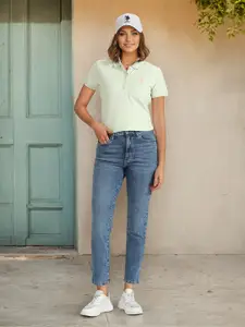U.S. Polo Assn. Women Slim Fit Mid-Rise Heavy Fade Stretchable Cropped Jeans