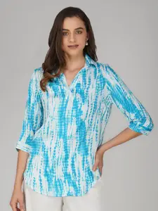 Vastraa Fusion Tie & Dye Printed Shirt Collar Roll Up Sleeves Regular Top