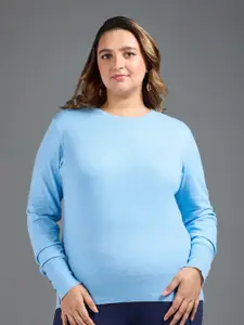 20Dresses Plus Size Blue Buttoned Cuff Pullover Sweater