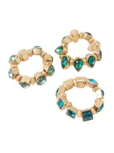 Accessorize Pack of 3 Crystal Studded Handcrafted Finger Rings