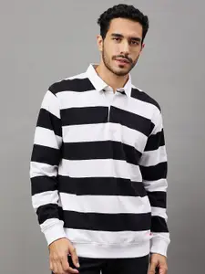Club York Striped Shirt Collar Cotton Pullover Sweatshirt