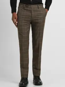 Peter England Men Brown Checked Slim Fit Formal Trousers