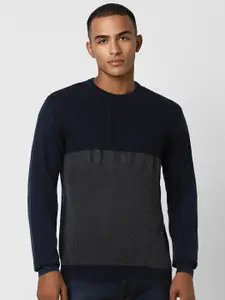 Peter England Casuals Colourblocked Round Neck Pure Cotton Pullover