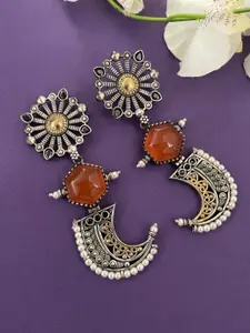 Digital Dress Room Silver-Plated Stones & Beads Studded Classic Oxidized Drop Earrings