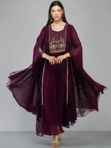 KALINI Embellished Kimono Sleeves High-Low Georgette Ethnic Dress