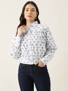LABEL REGALIA Modern Boxy Floral Printed Puff Sleeves Casual Shirt