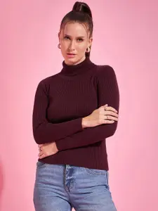 98 Degree North Ribbed Self Design Turtle Neck Cotton Pullover Sweater