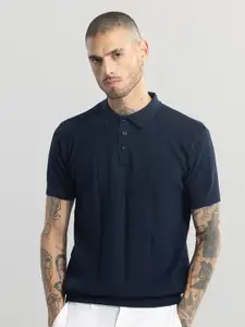 Snitch Navy Blue Polo Collar Pure Cotton Slim Fit T-shirt