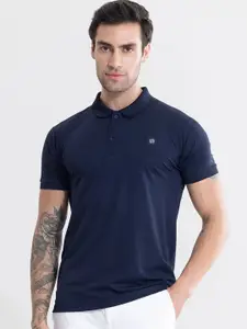 Snitch Navy Blue Polo Collar Slim Fit Pure Cotton T-Shirt