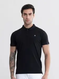 Snitch Black Polo Collar Slim Fit Pure Cotton T-Shirt