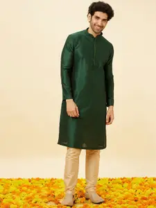 Manyavar Geometric Self Design Mandarin Collar Straight Kurta with Pyjamas