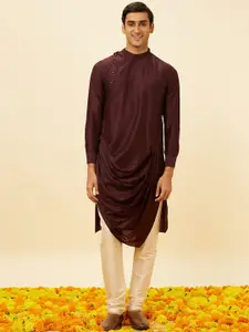 Manyavar Band Collar Pleated Regular Kurta With Pyjamas