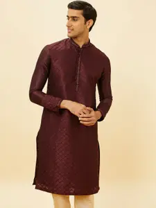 Manyavar Checked Embroidered Beads And Stones Kurta With Pyjamas