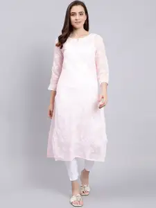 Seva Chikan  Floral Embroidered Lucknowi Chikankari Cotton Kurta