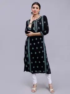 Seva Chikan Ethnic Motifs Embroidered Lucknowi Chikankari Cotton Kurta