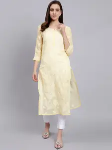 Seva Chikan Ethnic Motifs Embroidered Lucknowi Chikankari Straight Kurta