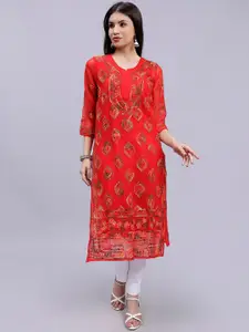 Seva Chikan Lucknowi Chikankari Embroidered Georgette Straight Kurta With Slip