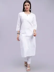 Seva Chikan Ethnic Motifs Embroidered Lucknowi Chikankari Straight Kurta