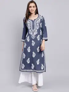 Seva Chikan Ethnic Motifs Embroidered Lucknowi Chikankari Cotton Straight Kurta