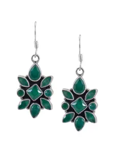 Silverwala Oxidised Silver Emerald Drop Earrings