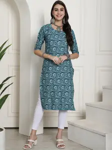 7Threads Ethnic Motifs Printed Straight Crepe Kurta