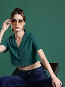 DressBerry Women Solid Regular Fit Crop Casual Shirt