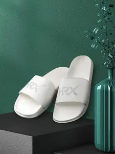 HRX by Hrithik Roshan Women White & Grey Brand Logo Printed Sliders
