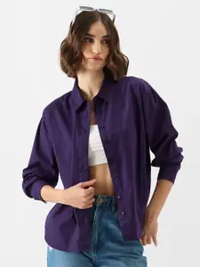 The Souled Store Purple Opaque Oversized Pure Cotton Casual Shirt