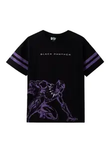 The Souled Store Boys Black Black Panther Printed Oversized Pure Cotton T-shirt