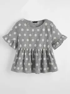 Dream Beauty Fashion Floral Printed Bell Sleeve Peplum Top