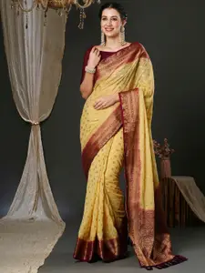 Anouk Cream-Coloured Ethnic Motifs Woven Design Pure Georgette Kanjeevaram Saree
