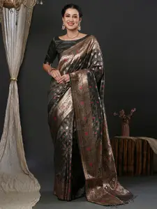 Anouk Grey Ethnic Motifs Woven Design Banarasi Saree