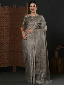 Anouk Grey Ethnic Motifs Printed Zari Saree